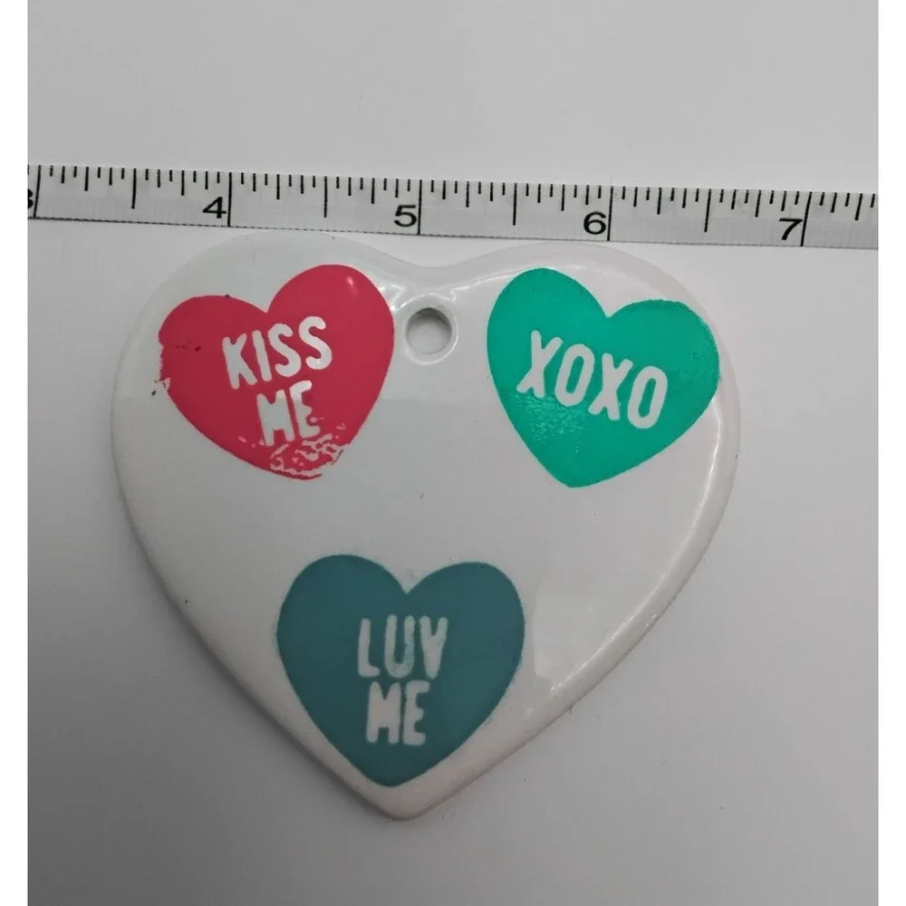 Valentines Day White Ceramic Conversation Heart Ornament Decoration